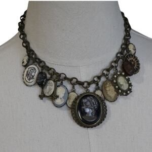 Vintage Graziano Cameo Intaglio Charm Necklace Gold Tone Victorian Regencycore